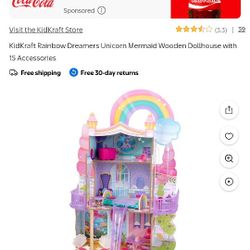 New In Box Kids Craft Rainbow Dreamers Unicorn Mermaid Wood Doll House 4 Ft Tall Just Put It Together With Barbies And Accessories 