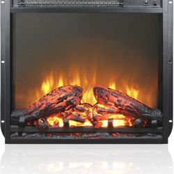 18 inch Electric Fireplace Insert, Ultra Thin Heater with Log Set & Realistic Flame, Overheating Protection (18 INCH)