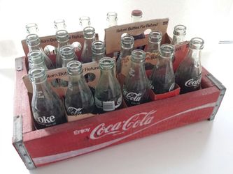 Vintage Coca Cola wood crate and bottles
