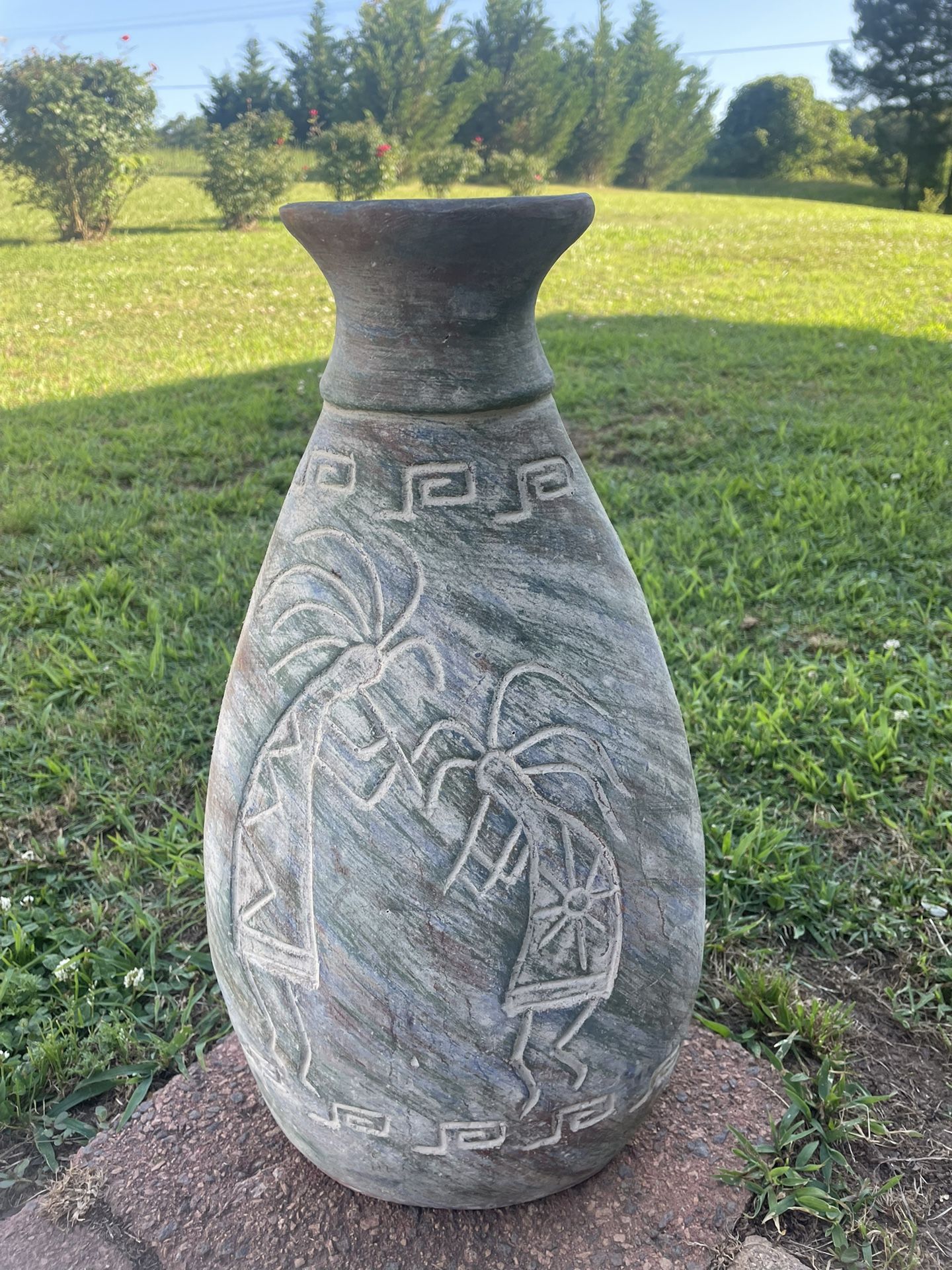 Kokopelli Clay Pottery Vase Urn Heavy Duty