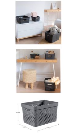 Grey stackable storage boxes