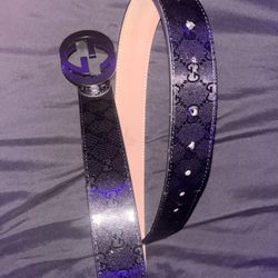 Gucci GG Buckle Black Shiny Imprime Interlinking Belt