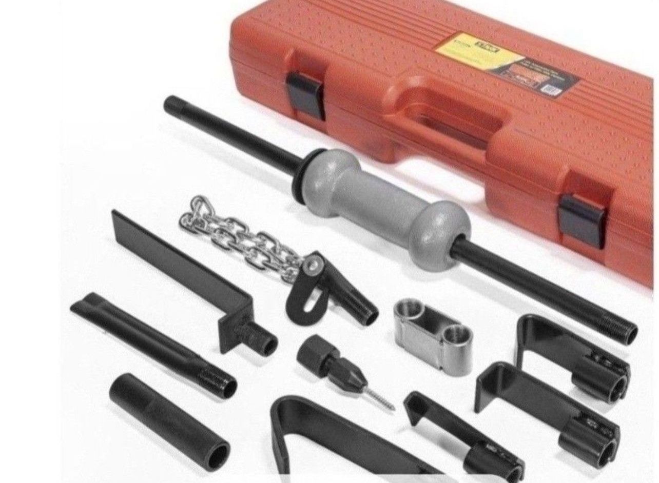 XtremepowerUS 13-Pieces Automotive Dent Puller Auto Body Frame 10-Pound Sliding Hammer Repair Frame Set w/ Case