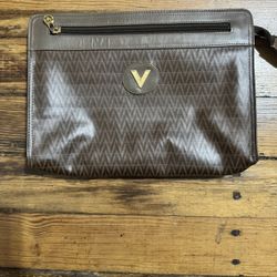Valentino Monogram Clutch Bag Brown Leather 