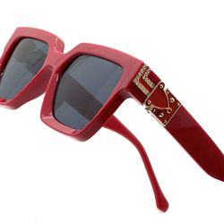Sunglasses Red Frame Black Lens Fashion Style Unisex UV Protection Square Trendy Beach And Street Eye Wear
