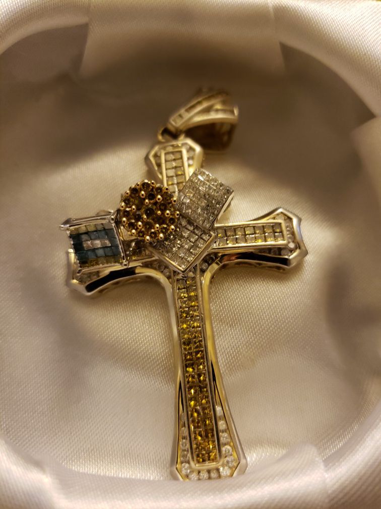Cross with 3 earrings all 14k with Real diamonds