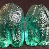 Blenko Elephant Bookends Rare Color Light Green