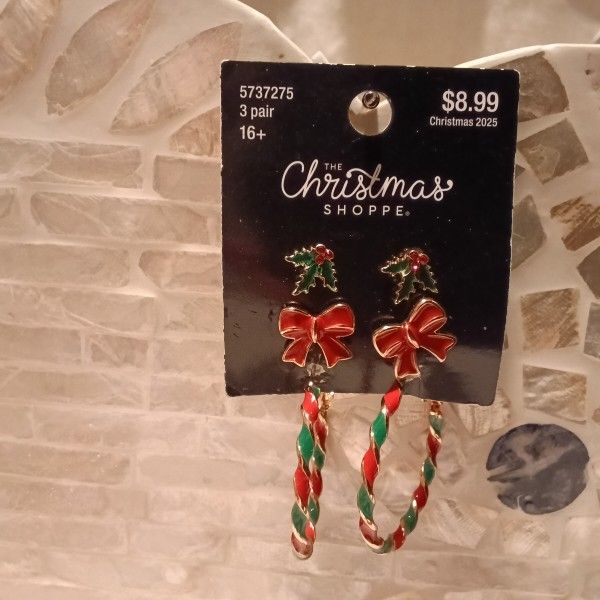 The Christmas Shoppe Set Of 3 Pairs Of Earrings NWT