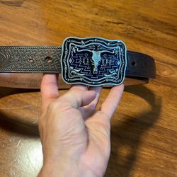 Leather Bull Belt and Buckle 
