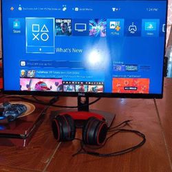 PS4 Plus And Monitor With Controller And Headset 