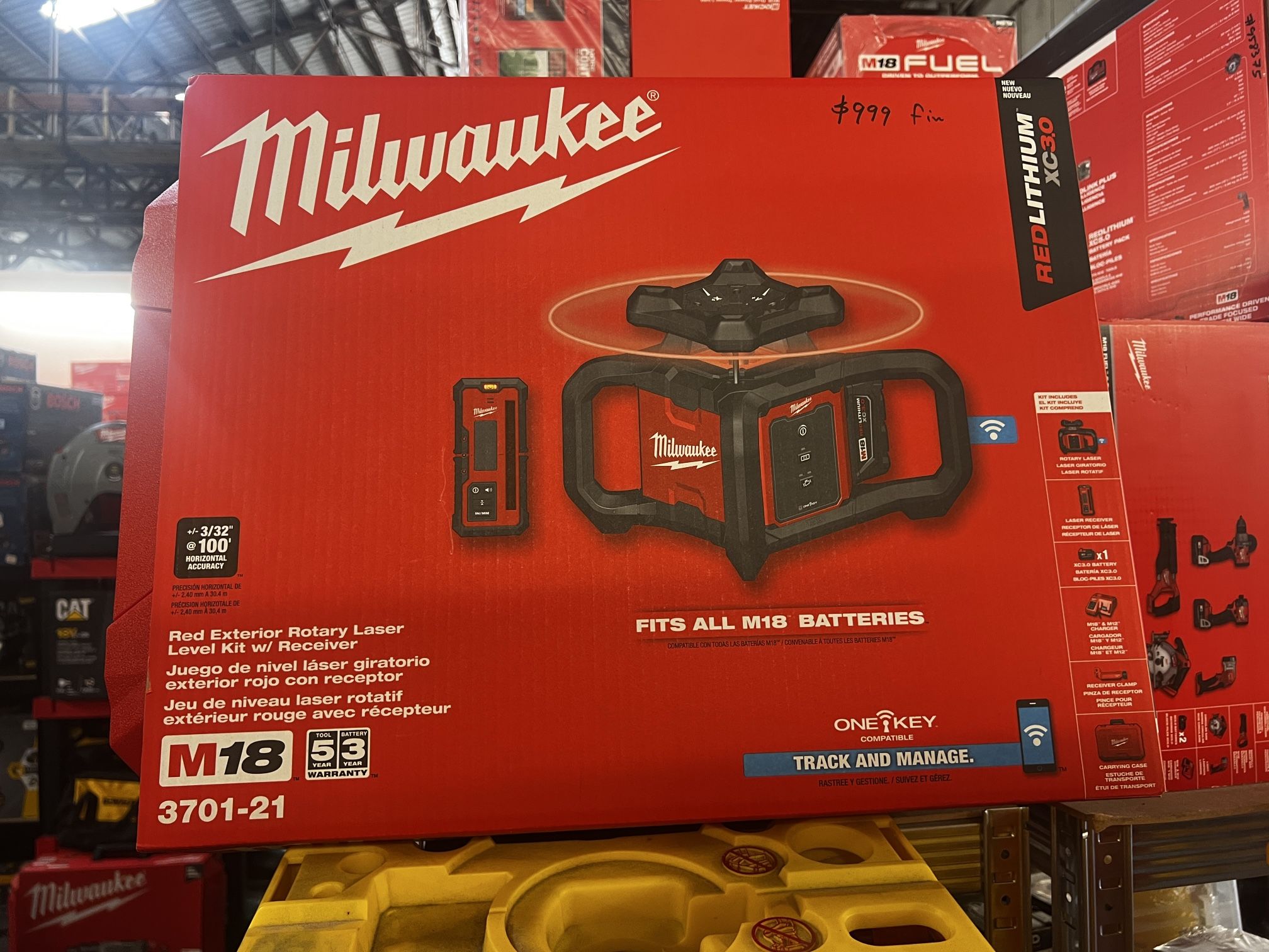 Milwaukee M18 2000 ft. Red Exterior Rotary Laser Level Kit with Receiver and Receiver Clamp