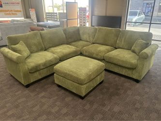 Green sage sectional w/ ottoman