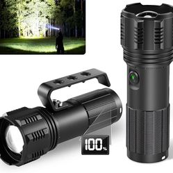 100K Lumens Rechargeable Flashlights High Lumens with Handle, Super Bright Flashlight Rechargeable, High Powered Flashlights with Digital Display