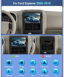 4G+64G Android Car Stereo for Ford Explorer 2005-2010 with Wireless Carplay/Android Auto, 10 Inch IPS Touchscreen Radio with 32EQ DSP/5GHz WiFi/GPS/Mi