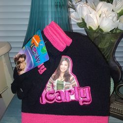 Icarly Knit Hat Beanie & Gloves set hot pink & black new 2009 Rare Find - Old Stock $15 OBO!!!