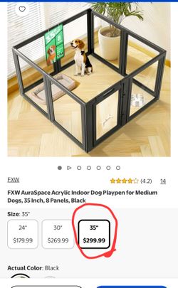 FXW AuraSpace Acrylic Indoor Dog Playpen for Medium Dogs, 35 Inch, 8 anels, Black