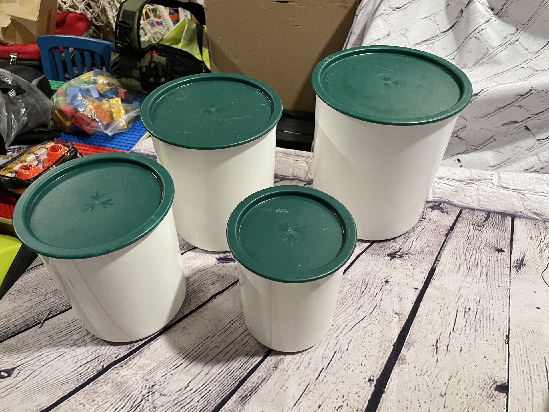 Vintage Tupperware Canisters White/Green 8-PC