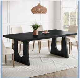 70.9-Inch Wood Rustic Rectangular Table with Black Wooden Legs, Farmhouse Center Kitchen Table for Dining Room, Living Room, Home Furniture, Black