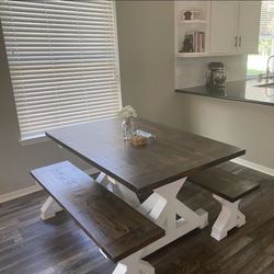 Custom Built Dining Table Solid wood Farmhouse Set Modern Rustic Bench Country Oval Round Counter Breakfast Height  Farm House 