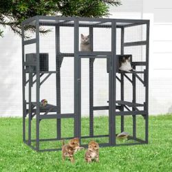 6 Ft Tall Wooden Gray Cat Enclosure Playpen New