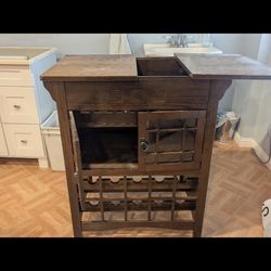 Solid Wood Wine Cabinet / Bar Cabinet w/ Fold-Out Top – Storage Rack – OBO