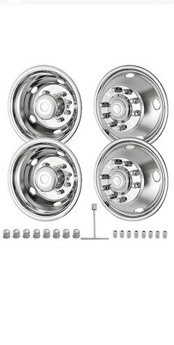 19.5" 10 Lug 5 Holes,Wheel Simulators,Stainless Steel,Hubcap with Bolt Kit