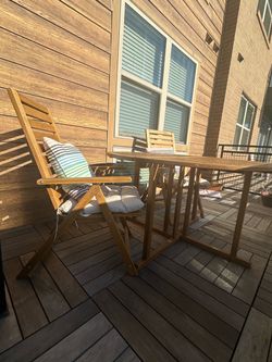 Outdoor Wood Table and Folding Chair Set with Cover