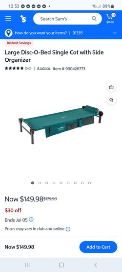 Large Disc-O-Bed Single Cot with Side Organizer $120