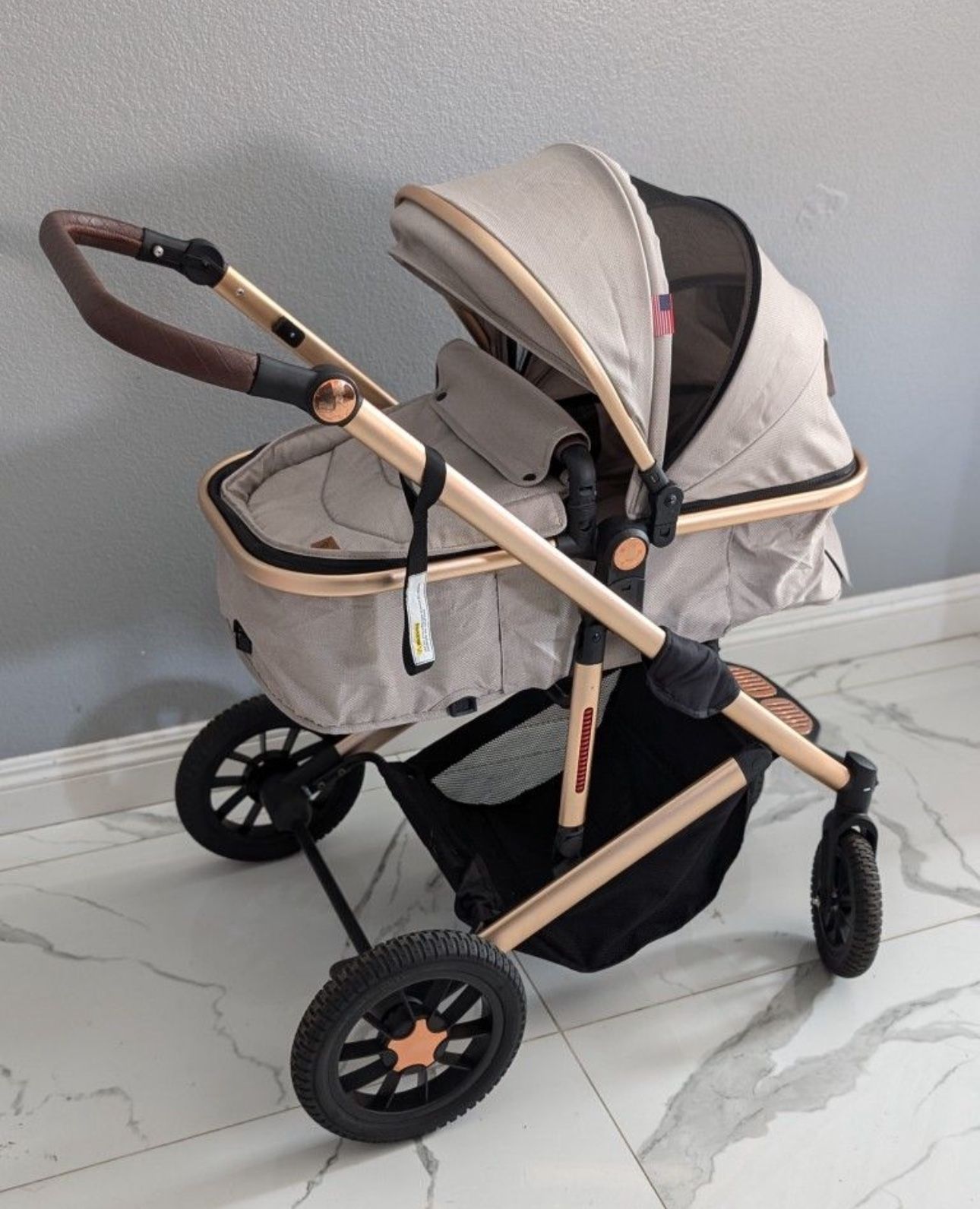 LORTSYBAB 2-in-1 Baby Stroller - Folding Infant Newborn Pram Stroller with Reversible Seat - Toddler Strollers for 0-36 Months Old Babies (Beige)