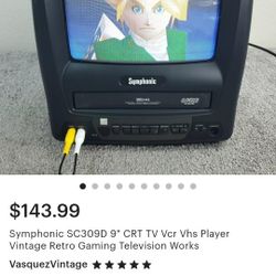 

Symphonic SC309D 9" CRT TV Vcr Vhs Player Vintage Retro Gaming Television Works