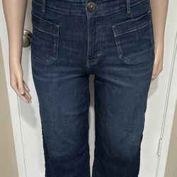 a.n.a Women’s Blue Highest-Rise Wide Leg Crop Jeans Button Fly Size 10