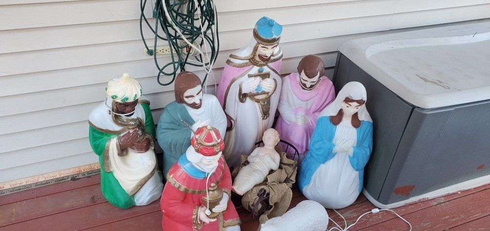 Vintage Blowmold Christmas Holiday Nativity Yard Display Light up Decor Vintage