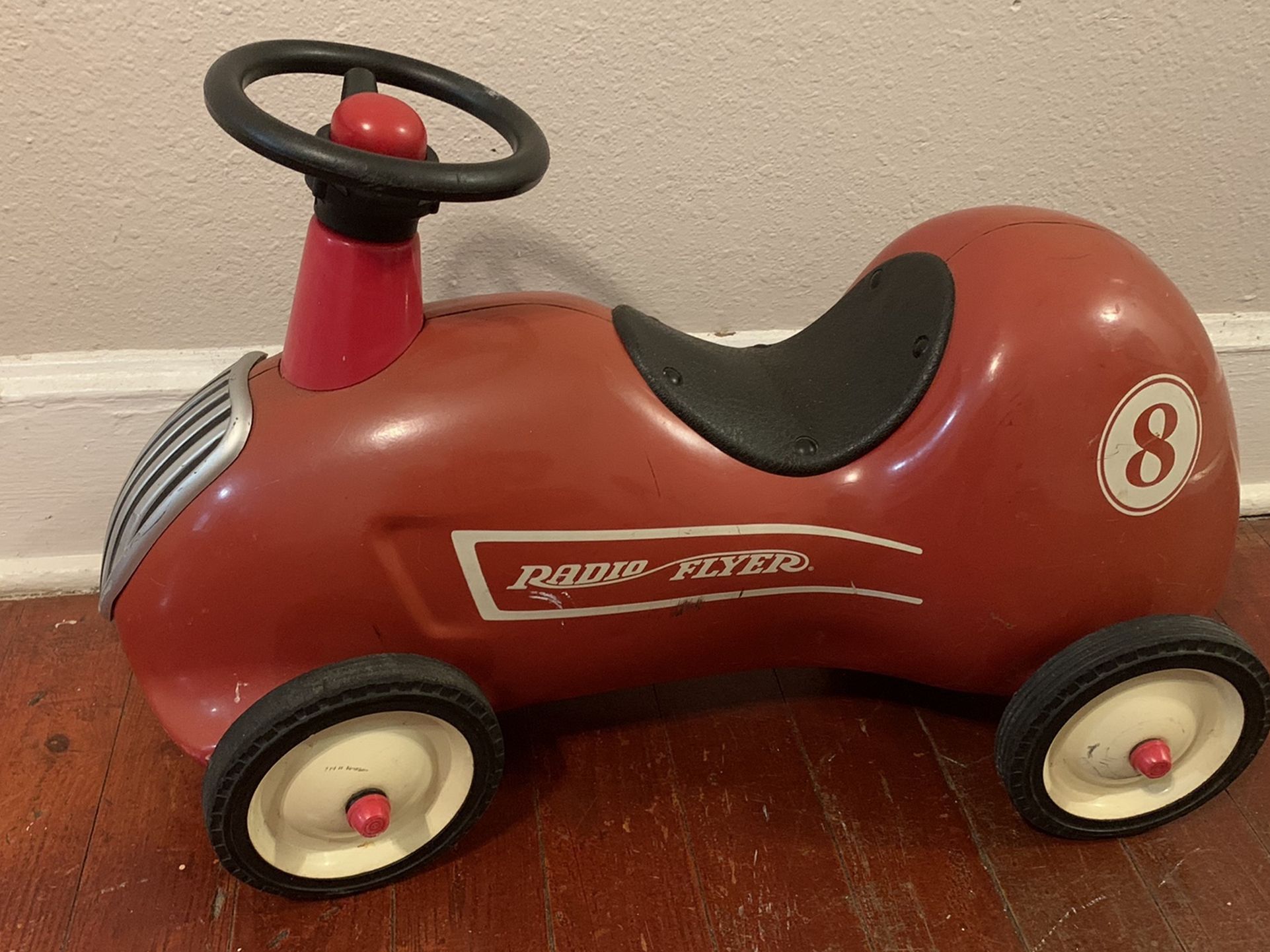 Vintage Radio Flyer Metal Little Red Roadster Push Race Car #8 Kids Ride On Toy