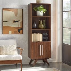 Walnut Mid-century Modern Style Book Shelf (New)