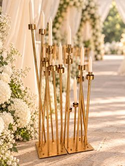 Gold Metal Floor Candleholders — Set of 2