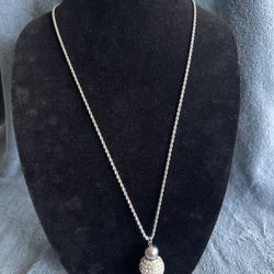Silver Tone Tassel Necklace, Rhinestone Ball Pendant, Long Statement Necklace, Evening Jewelry