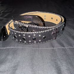 Black Sparkly Belt With Crosses 