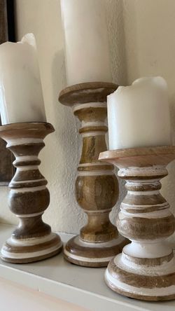 Rustic Wood Pillar Candle Holders Set of 3