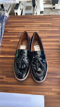 Franco Sarto Carolynn Tassel Loafers, Black Patent, Women's 8.5, New