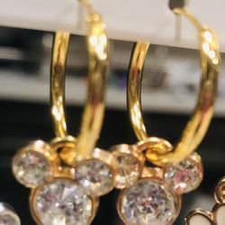 Gold crystal Mickey Mouse Disney Hoop minimalist charm earrings