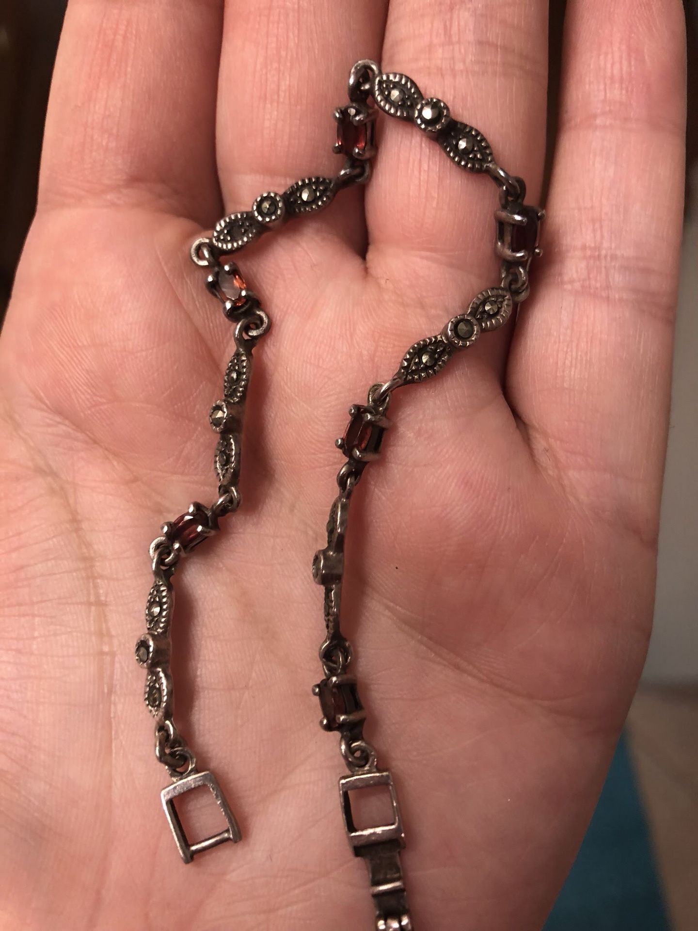 Garnet silver marcasite bracelet