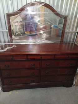 Cherry Wood Dresser with Arched Mirror