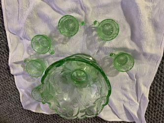 Mini green glass set ( bowl 4 1/2” wide)