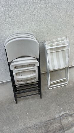 4 Lifetime Folding chairs + 3 white mesh folders