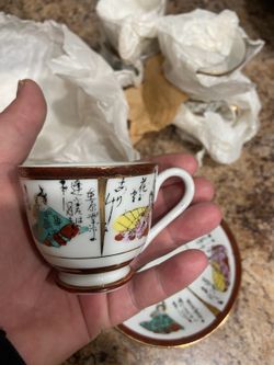 Japanese cups and saucer set of 5 fujita kutani