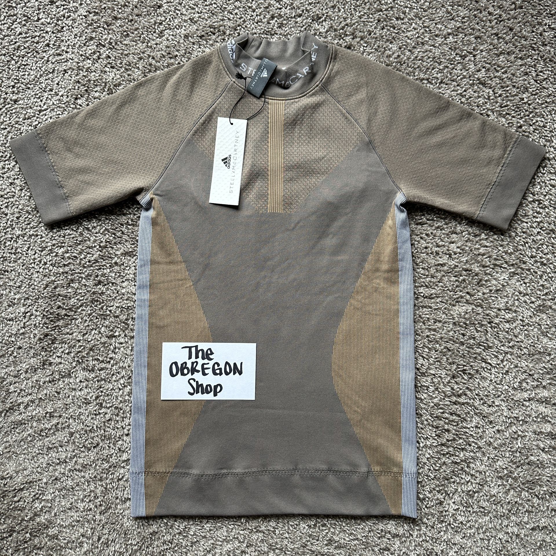 ADIDAS STELLA MCCARTNEY RUNNING KNIT TEE SHIRT WOMENS SIZE MEDIUM TAN CREAM BROWN NEW