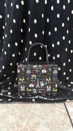 Karl Lagerfeld Black Satchel With Multicolor Design