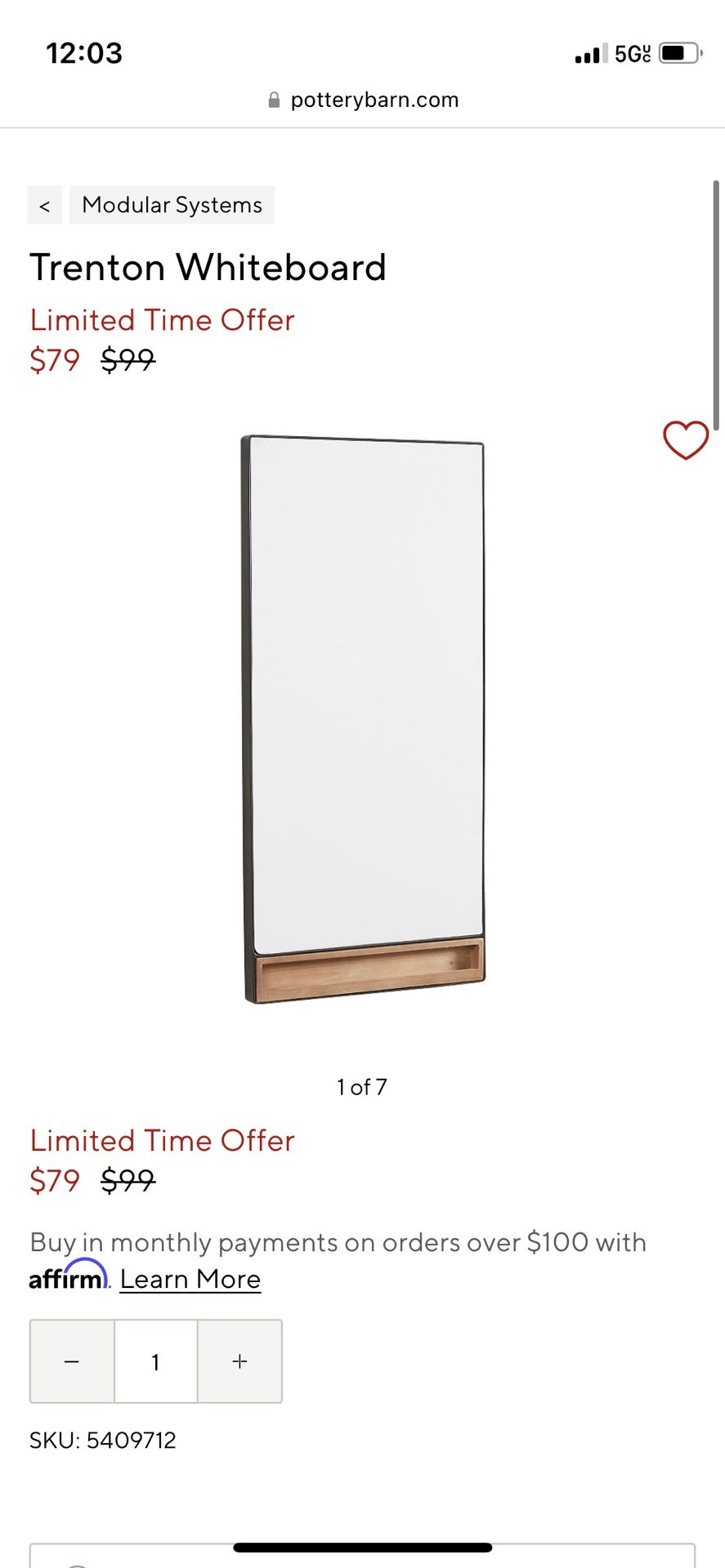 BRAND NEW POTTERYBARN TRENTON WHITEBOARD