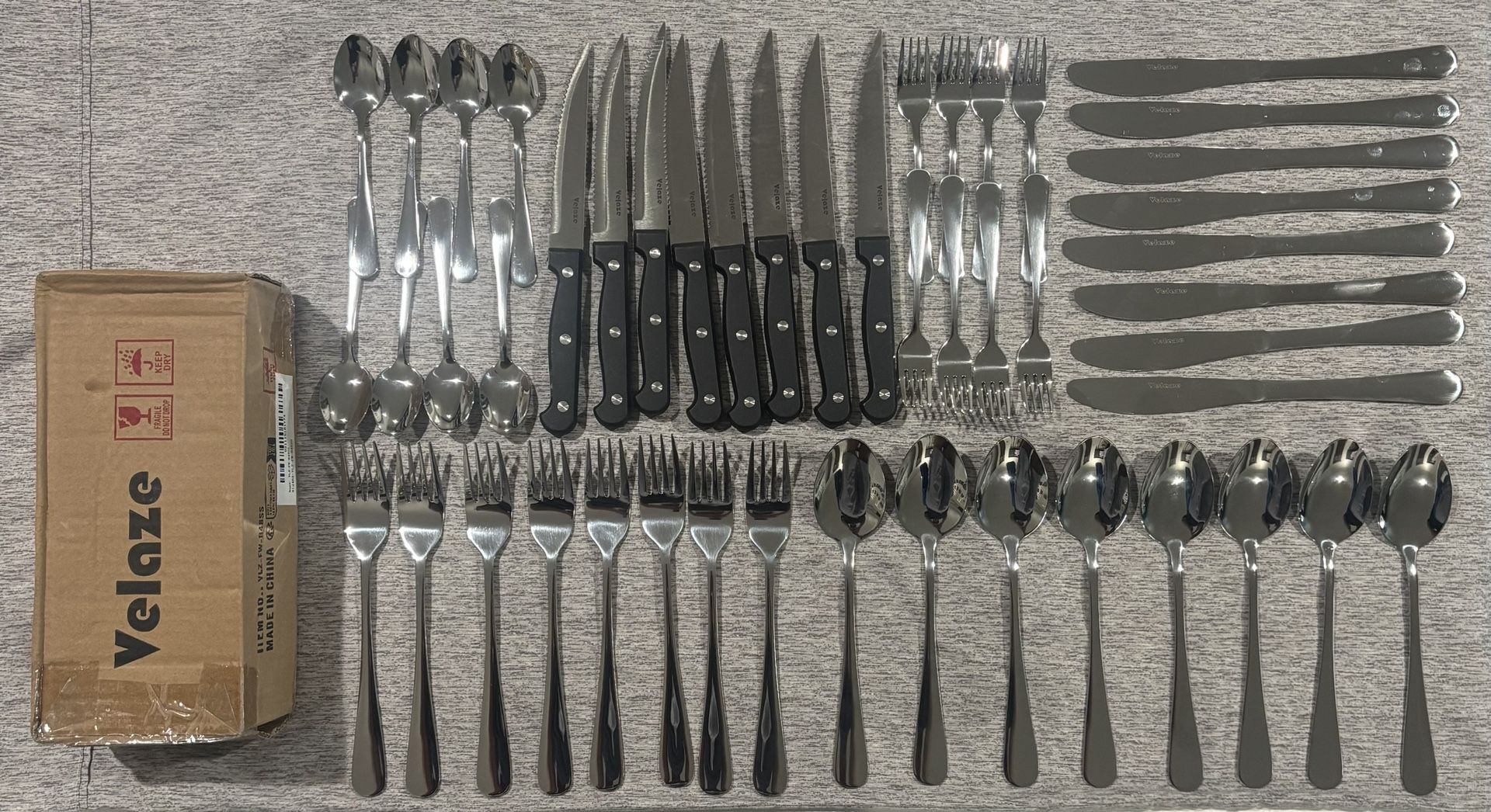 NEW Velaze 48-Piece Stainless Steel Silverware Set for 8 (Forks/Spoons/Knives) - $30