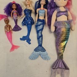 Mermaid Dolls Like New Soft And Plastic  16 14 10 7 Inch